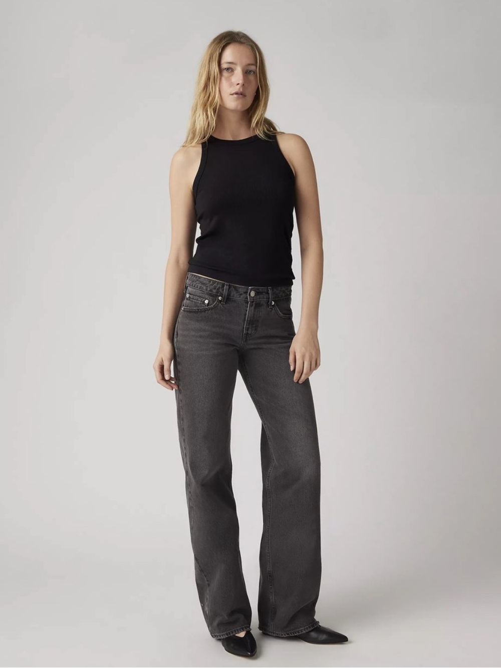 Levi's Premium Low Loose Y2K Baggy Jeans Rigid Cotton Charcoal Black 25w